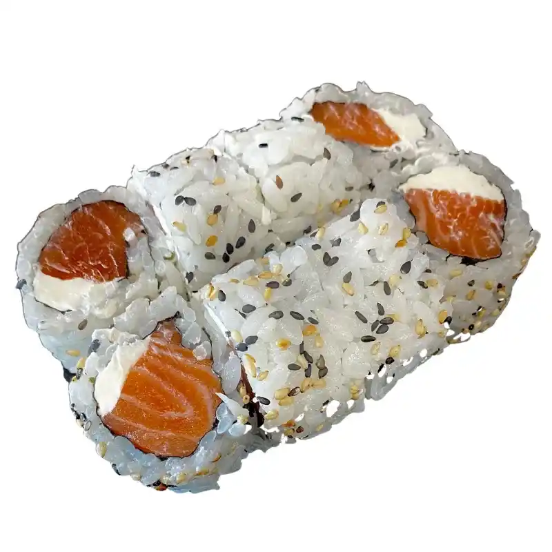Uramaki Salmão Phila 8 Peças - Rolo com Arroz por Fora ( salmão e queijo creme) 8 peças
