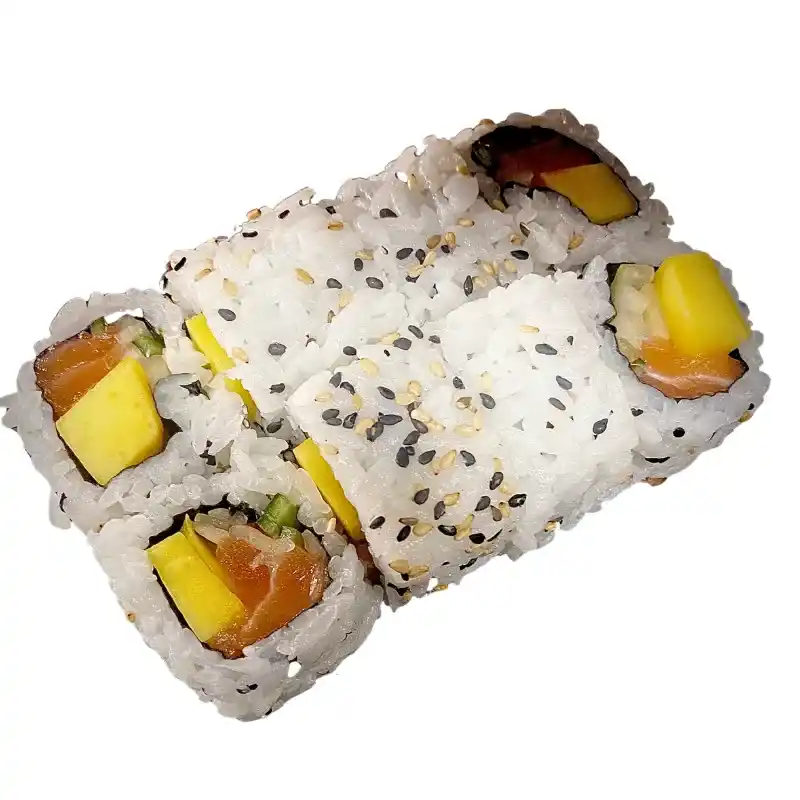 Uramaki Califórnia 8 Peças - Rolo com Arroz por Fora ( Salmão, manga e pepino) 8 peças